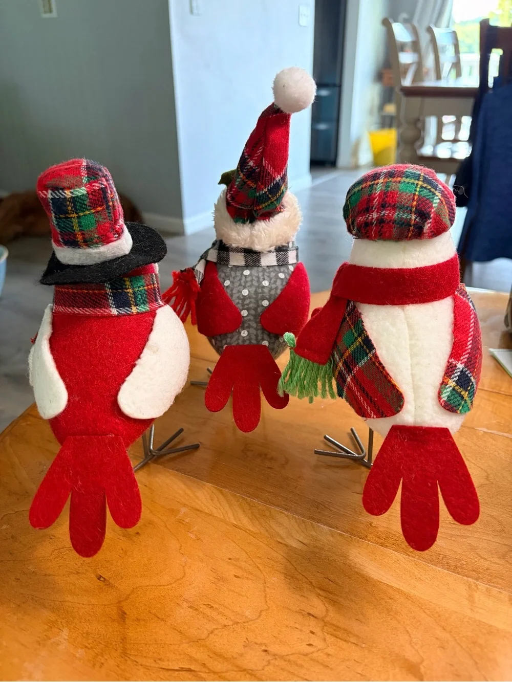 Festive Plaid Holiday Bird Trio - Red and Gray Christmas Decor